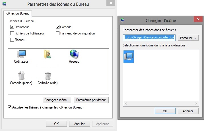 Changer les icônes du Bureau de Windows