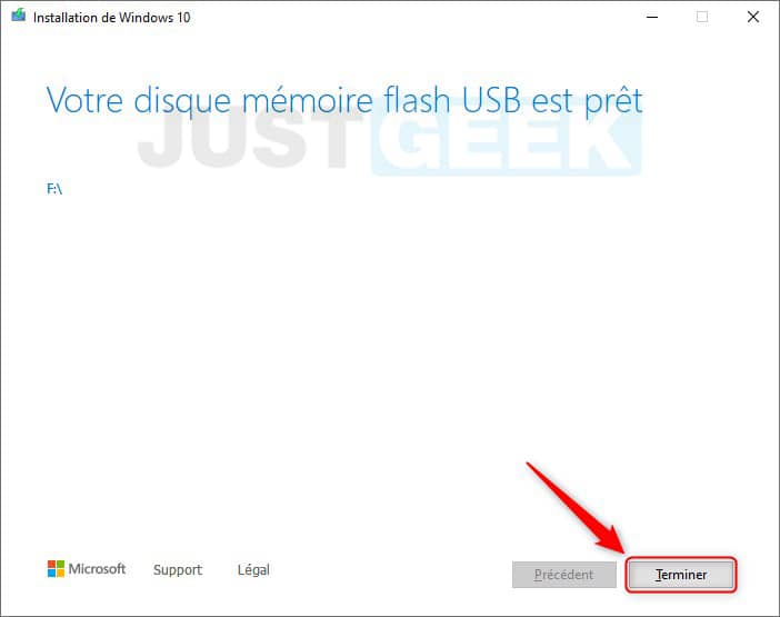 Votre clé USB d’installation de Windows 10 est maintenant prête