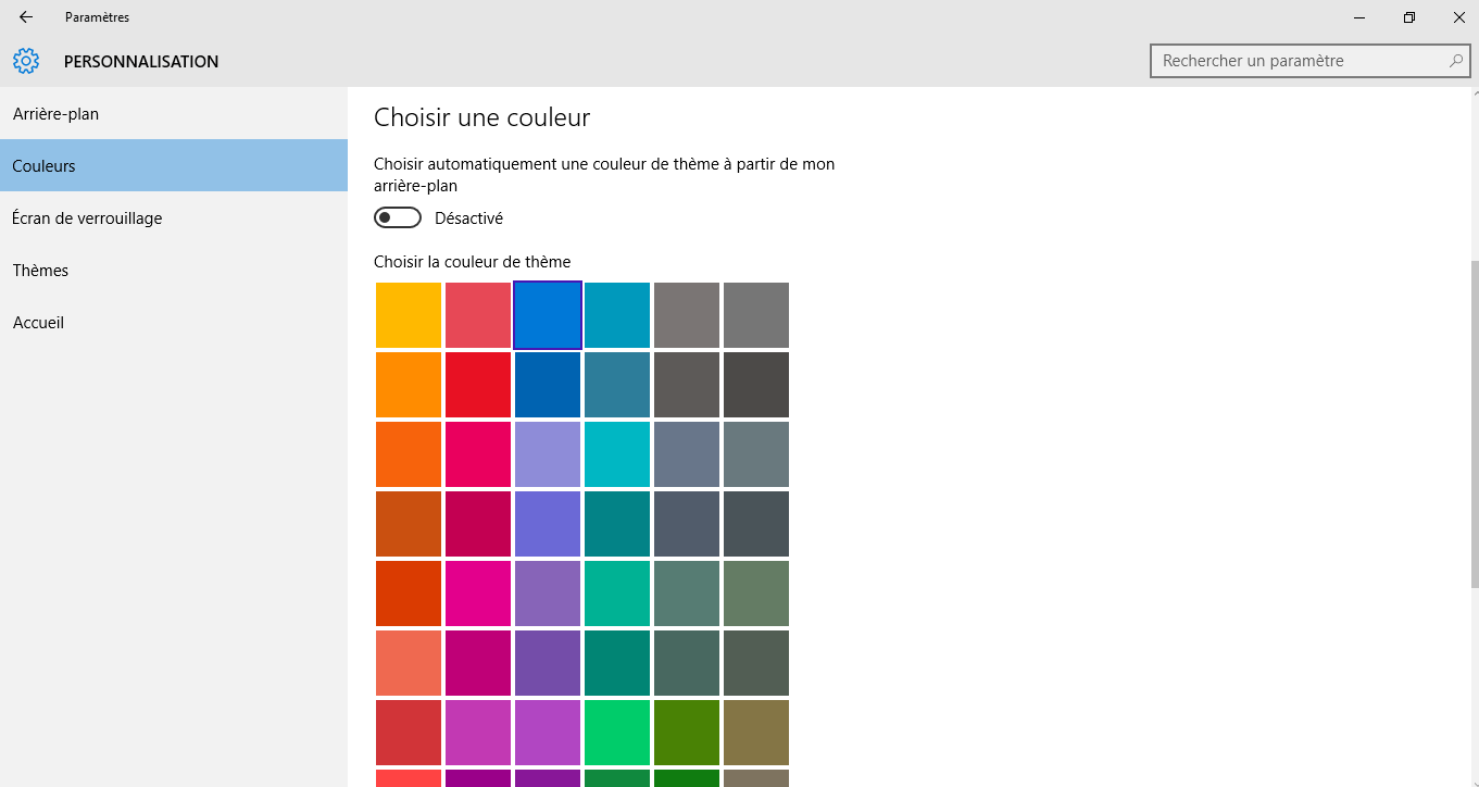 Personnaliser couleurs Windows 10