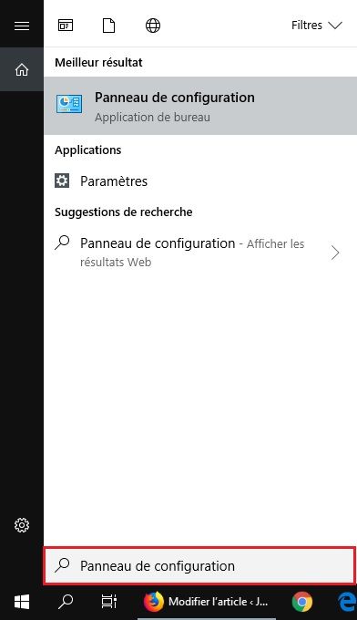 Panneau de configuration menu Démarrer Windows 10