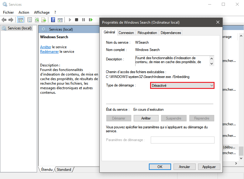 Accélérer Windows 10 en désactivant l'indexation de recherche de Windows