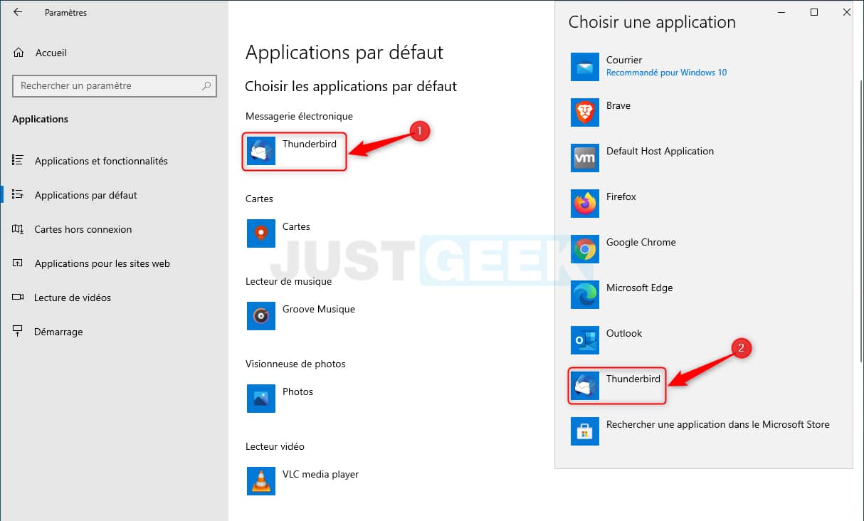 Changer les applications par défaut dans Windows 10