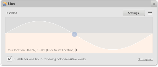 Interface du logiciel F.lux