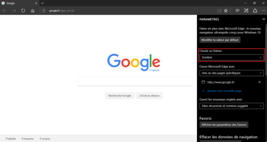 Activer le thème sombre de Microsoft Edge