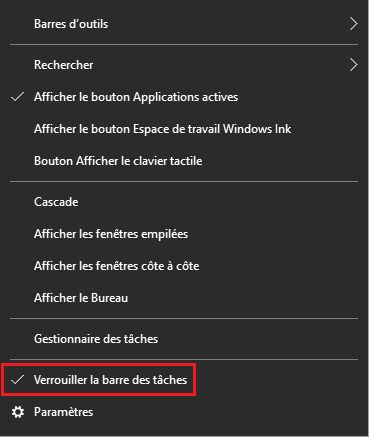 Windows 10 : Déverrouiller la barre des tâches