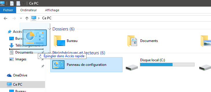 Ajouter un raccourci Panneau de configuration dans l'Explorateur de fichiers dans Windows 10