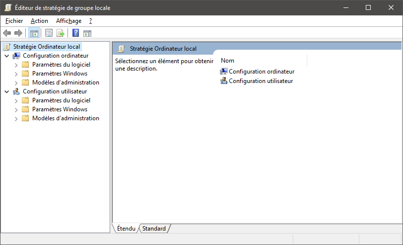 Éditeur de stratégie de groupe locale sur Windows 10 Home
