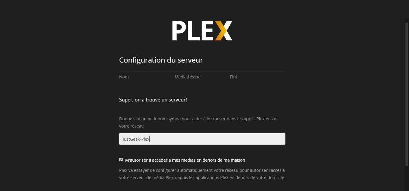Configuration du serveur Plex
