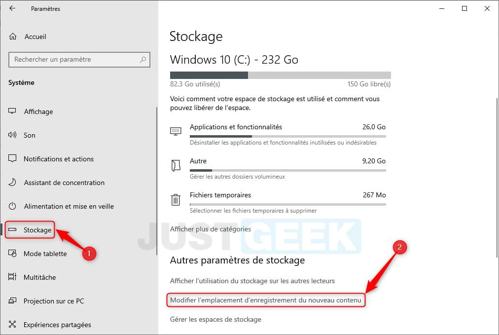 Windows 10 : modifier l'emplacement d'enregistrement du nouveau contenu