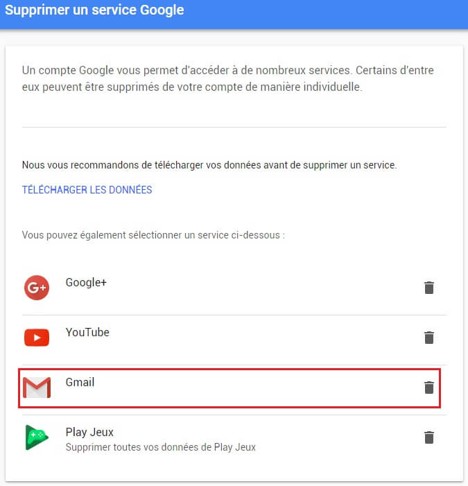 Supprimer un compte Gmail étape 3