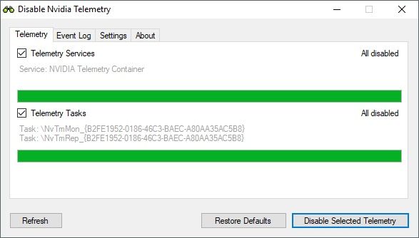 Disable Selected Telemetry NVIDIA