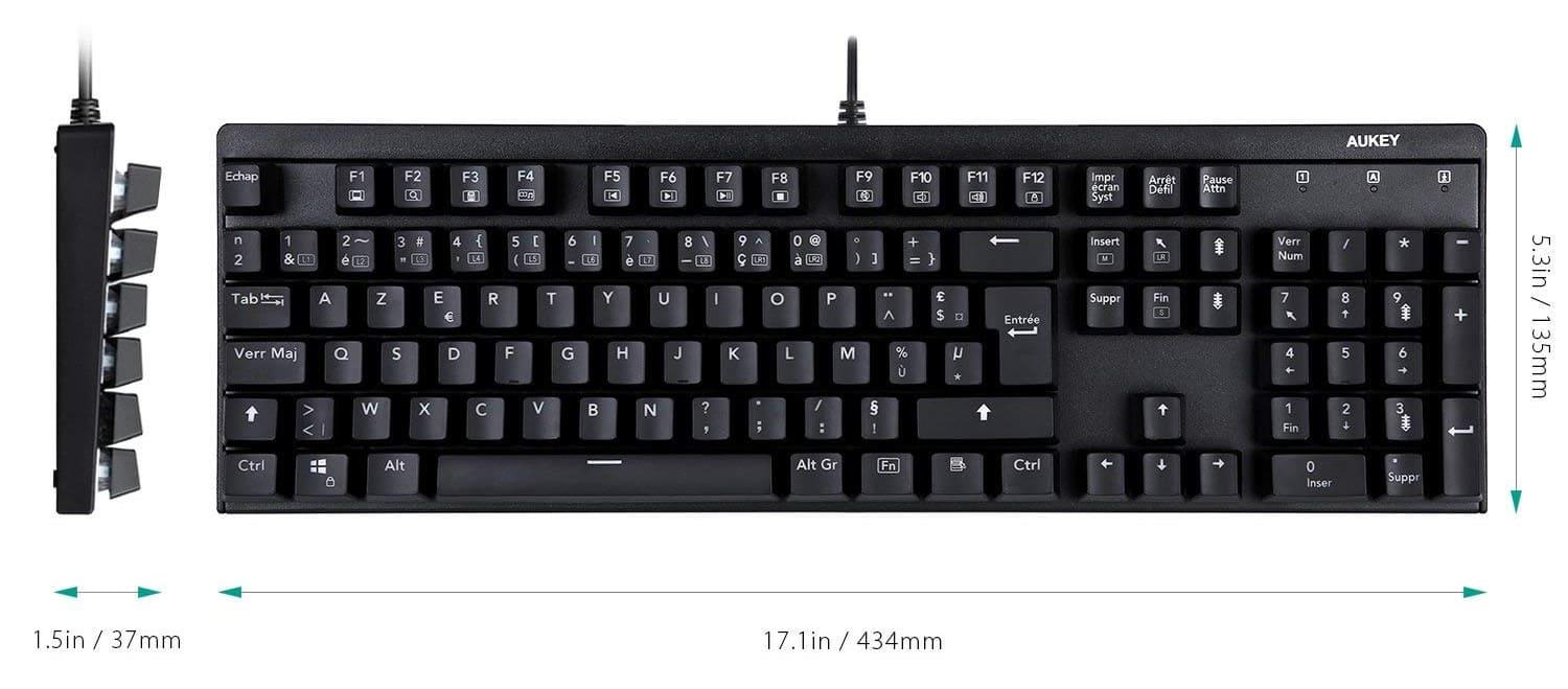 Dimensions et poids du clavier gamer AUKEY KM-G6