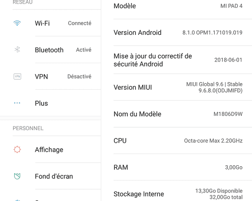 Interface Xiaomi Mi Pad 4