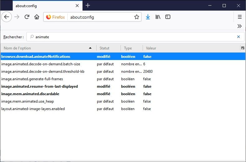 Désactiver les animations Firefox