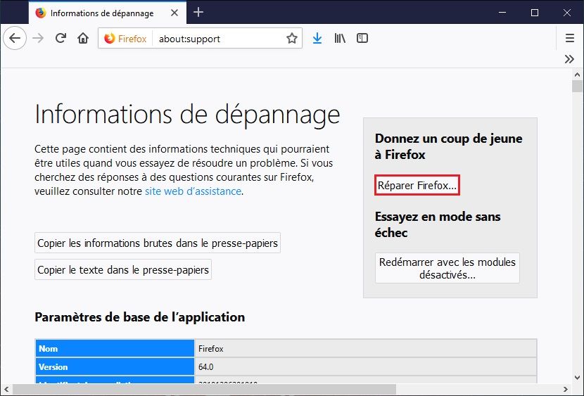 Réparer le navigateur Firefox