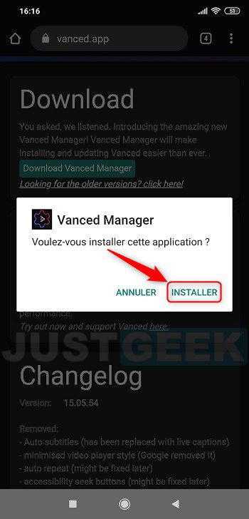 Installer Vanced Manager