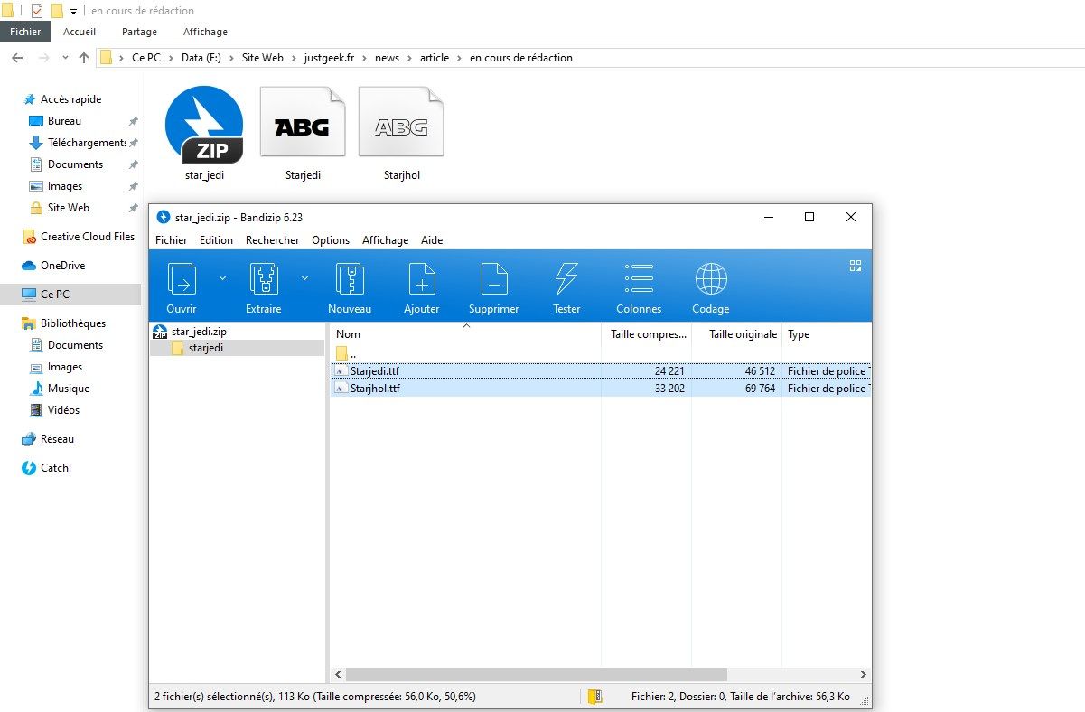 Décompressez l'archive contenant les fichiers .TTF ou .OTF