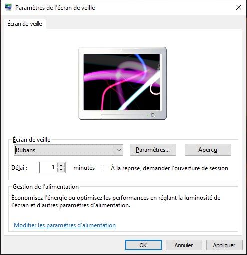 Paramètres de l'écran de veille Windows 10