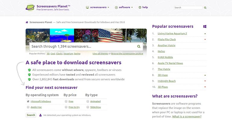 Screensavers Planet Website