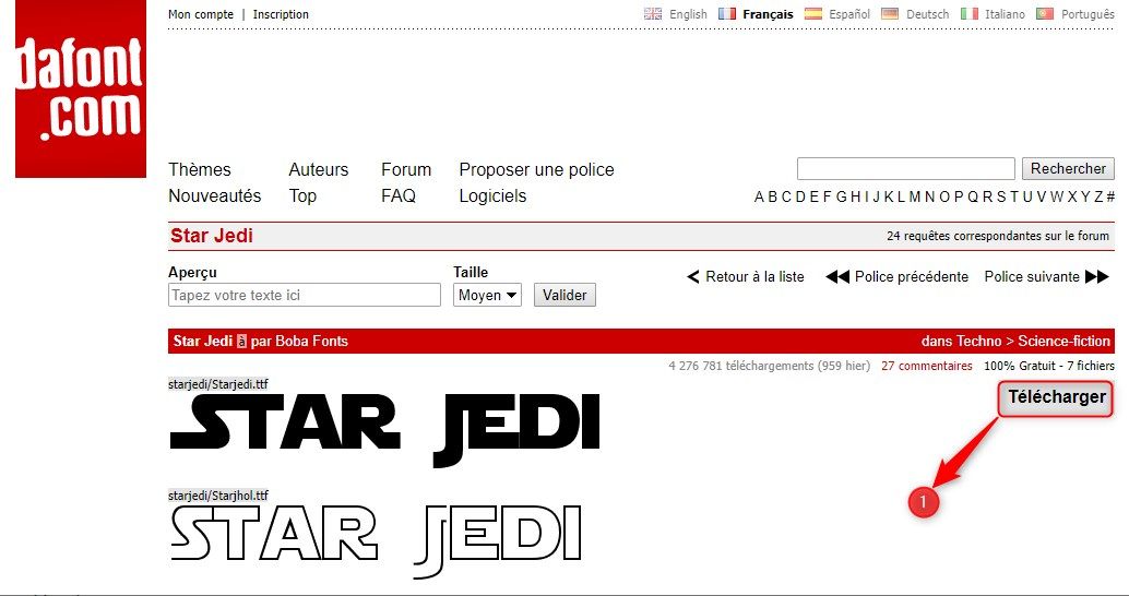 Télécharger une police de caractères sur Dafont.com