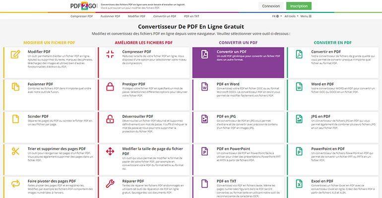 PDF2GO.com : Convertissez des fichiers PDF en ligne sans avoir besoin d'installer un logiciel. Votre outil tout-en-un pour modifier des fichiers PDF.