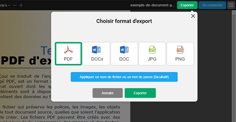 Choisir le format d'export - PDFBob.com