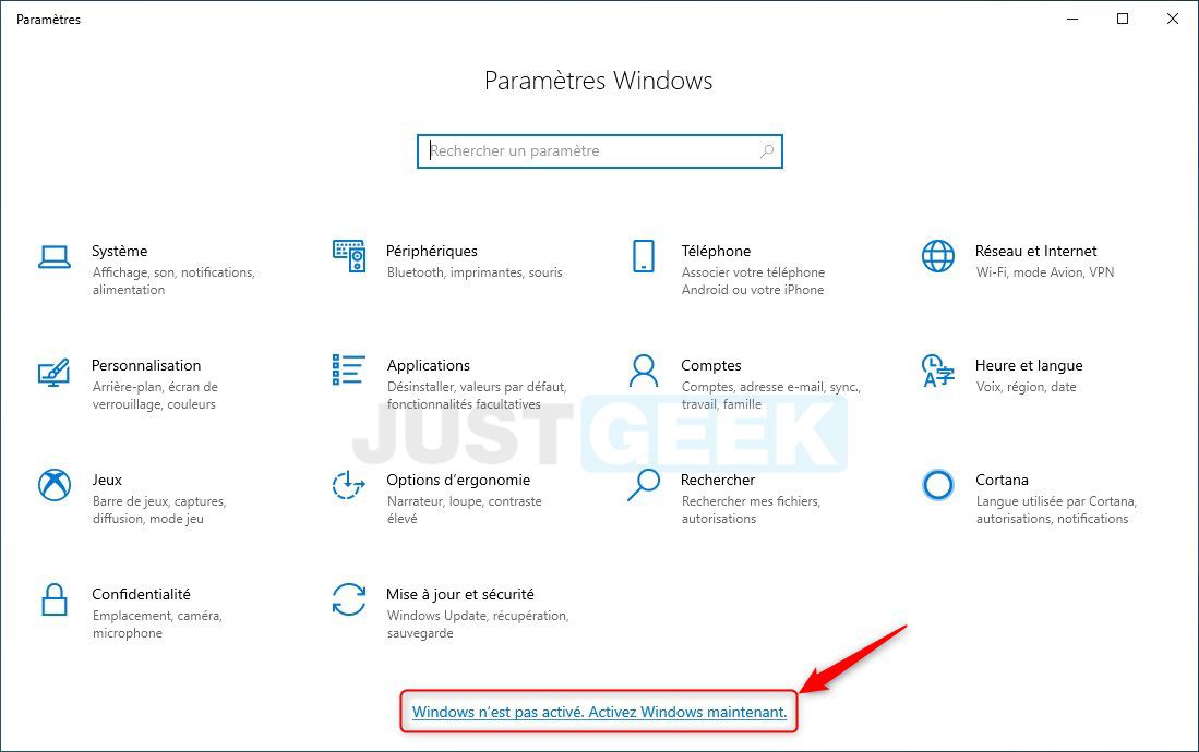 Activer Windows 10 avec votre clé de produit