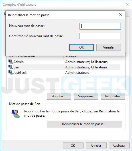 Modifier le mot de passe d'un compte utilisateur sous Windows