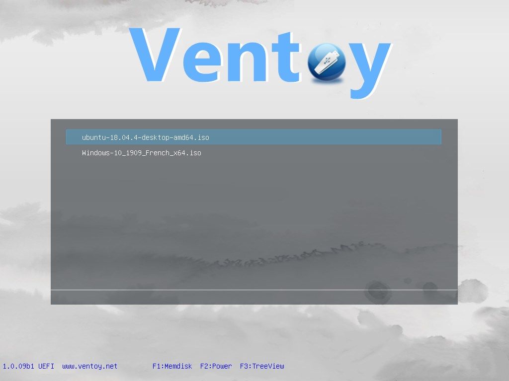 Interface du menu Ventoy