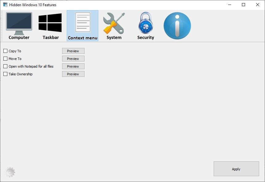 Hidden Windows 10 Features : section Context menu