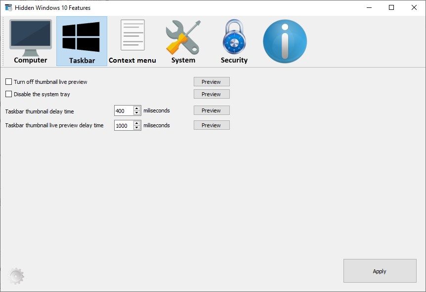 Hidden Windows 10 Features : section Taskbar