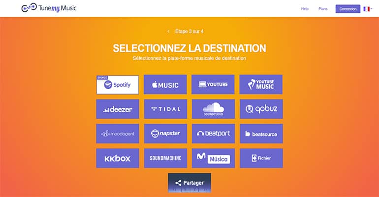 Sélectionnez la plateforme musicale de destination