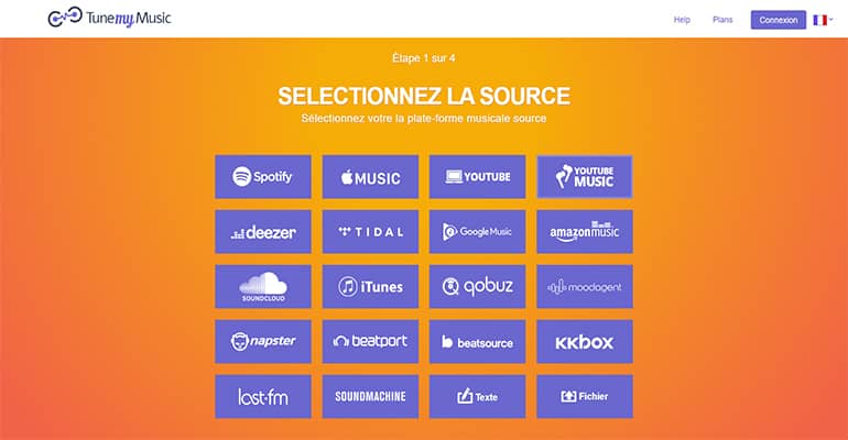 Sélectionnez votre plateforme musicale source