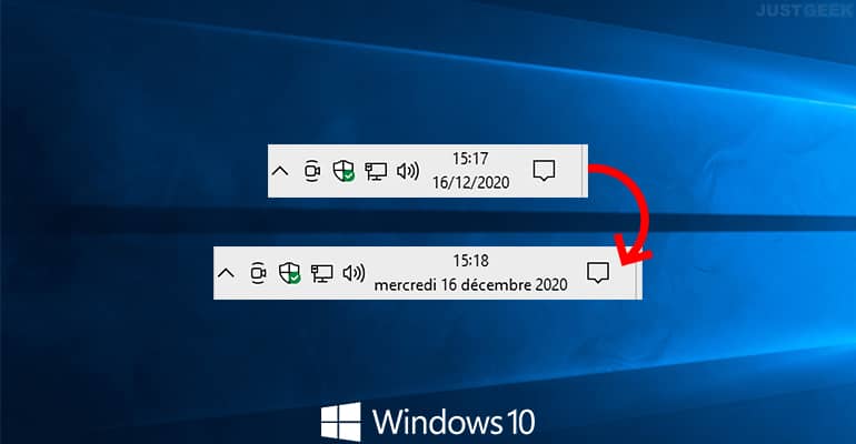 Afficher le jour de la semaine dans la barre des tâches de Windows 10