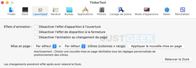 TinkerTool : menu Launchpad