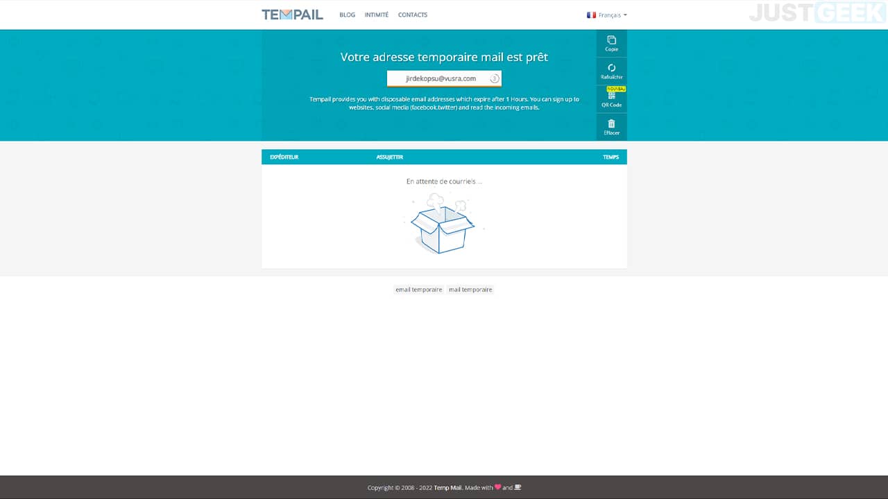 Créer une adresse email temporaire sur Tempmail.com