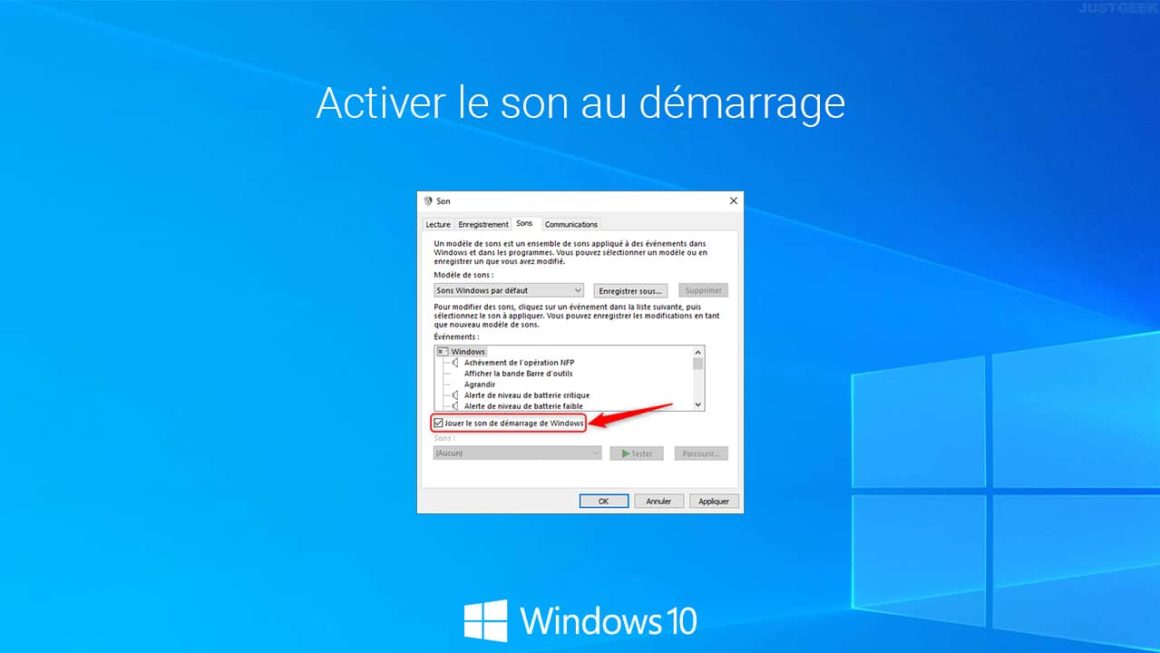 Windows 10 : activer le son au démarrage
