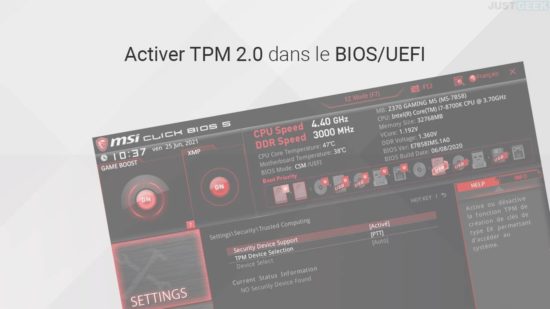 Activer TPM 2.0 dans le BIOS/UEFI pour installer Windows 10