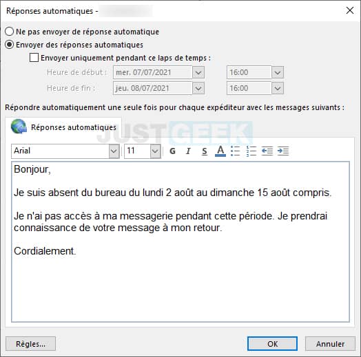 E-mail automatique d'absence dans Outlook (logiciel)