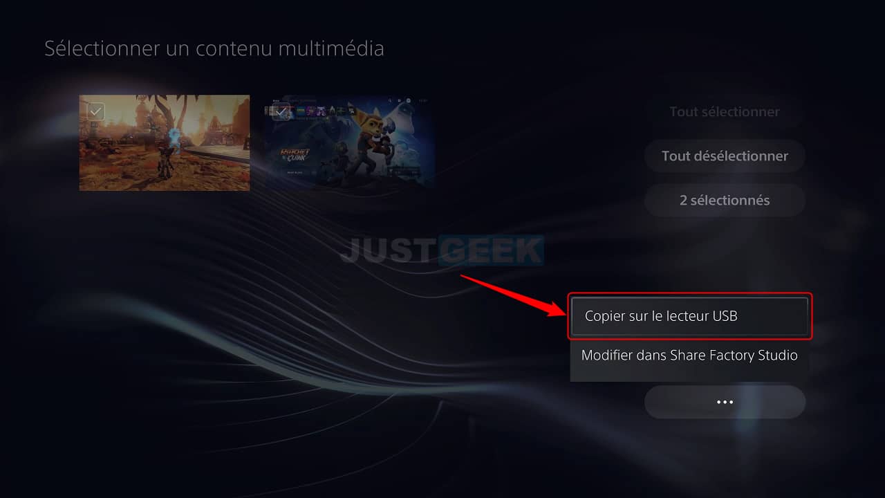 PS5 : copier une capture d'écran ou clip vidéo sur une clé USB