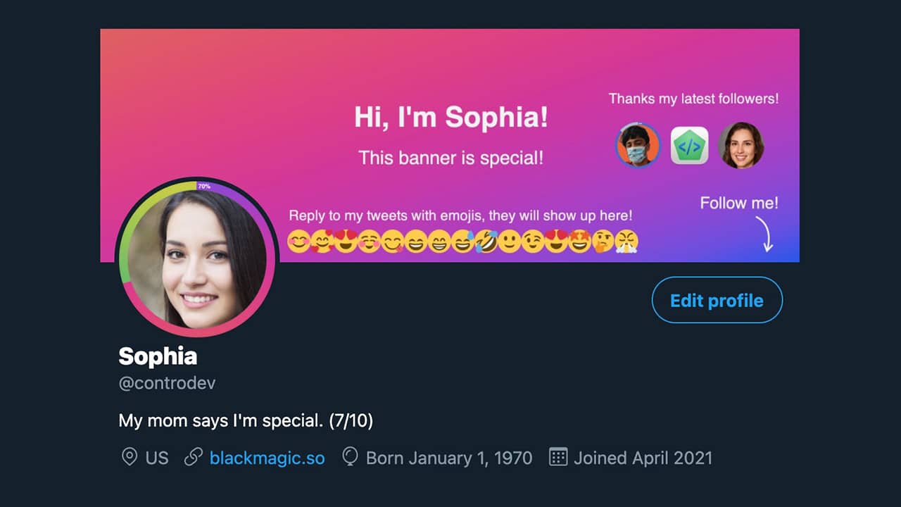 Example of a custom Twitter banner with Real-time Banner