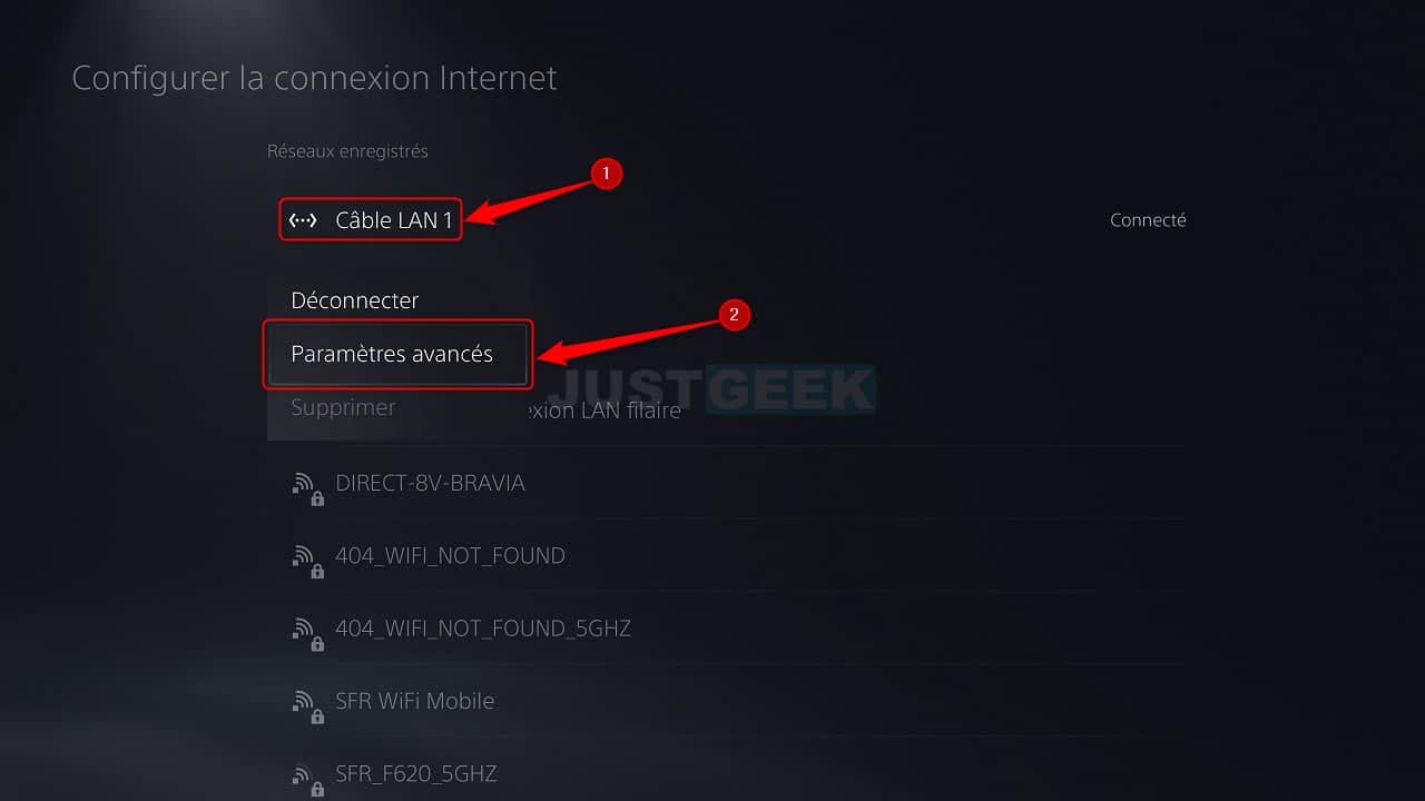 Paramètres avancés connexion Internet PS5