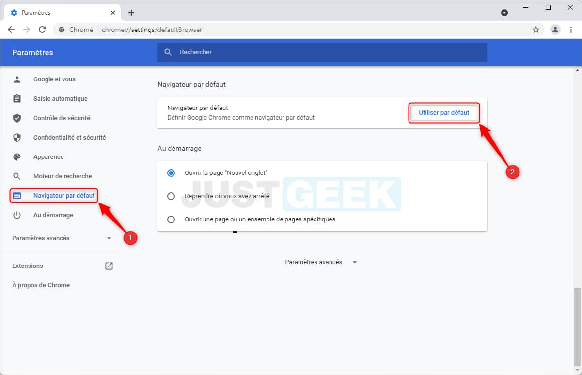 Définir Google Chrome comme navigateur par défaut