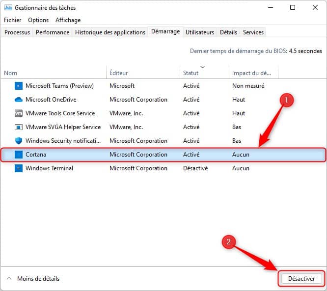 Désactiver les programmes au démarrage de Windows 11