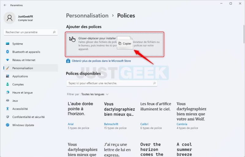 Windows 11 installer une nouvelle police de caractères