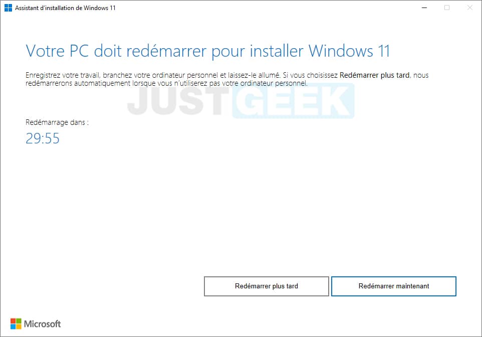 Votre PC doit redémarrer pour installer Windows 11