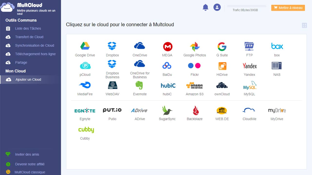 MultCloud : les services Cloud compatibles