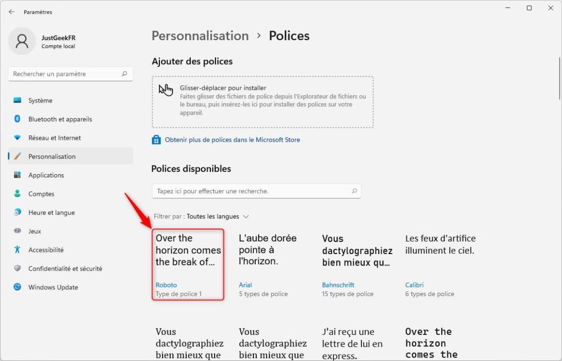 Windows 11 installer une nouvelle police de caractères