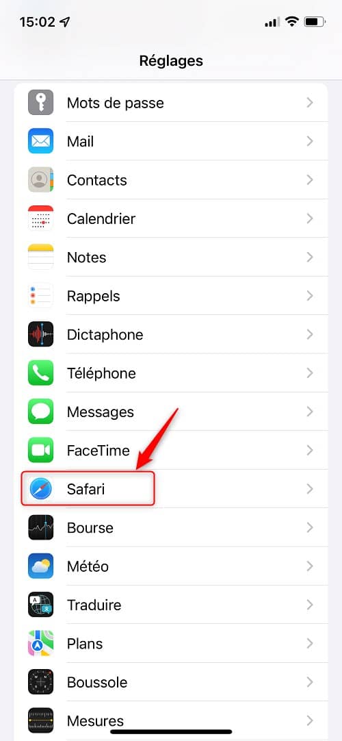 Réglages Safari iOS 15