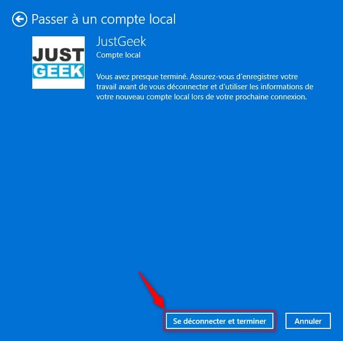 Passer à un compte local sur Windows 11